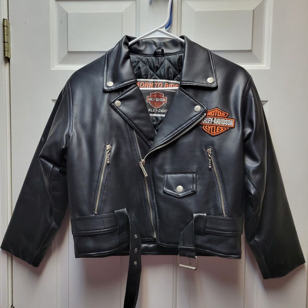 Boys Harley Davidson Motorcycle Black Faux Leather Jacket Youth